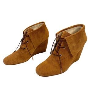 Michael Michael Kors Brown Lace Up Suede Leather Wedge Heel Booties Minimal 9M